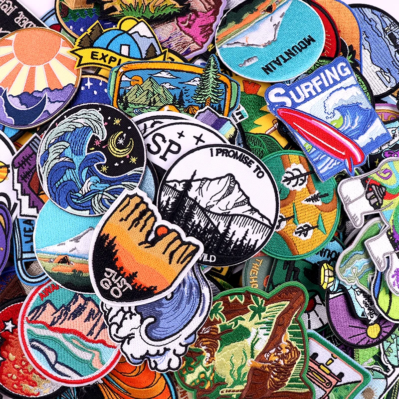 10/20/30 PCS High Quality Patch Random Mixed Mountain Adventure Embroidered Patches On Clothes DIY Iron On Patches For Clothing