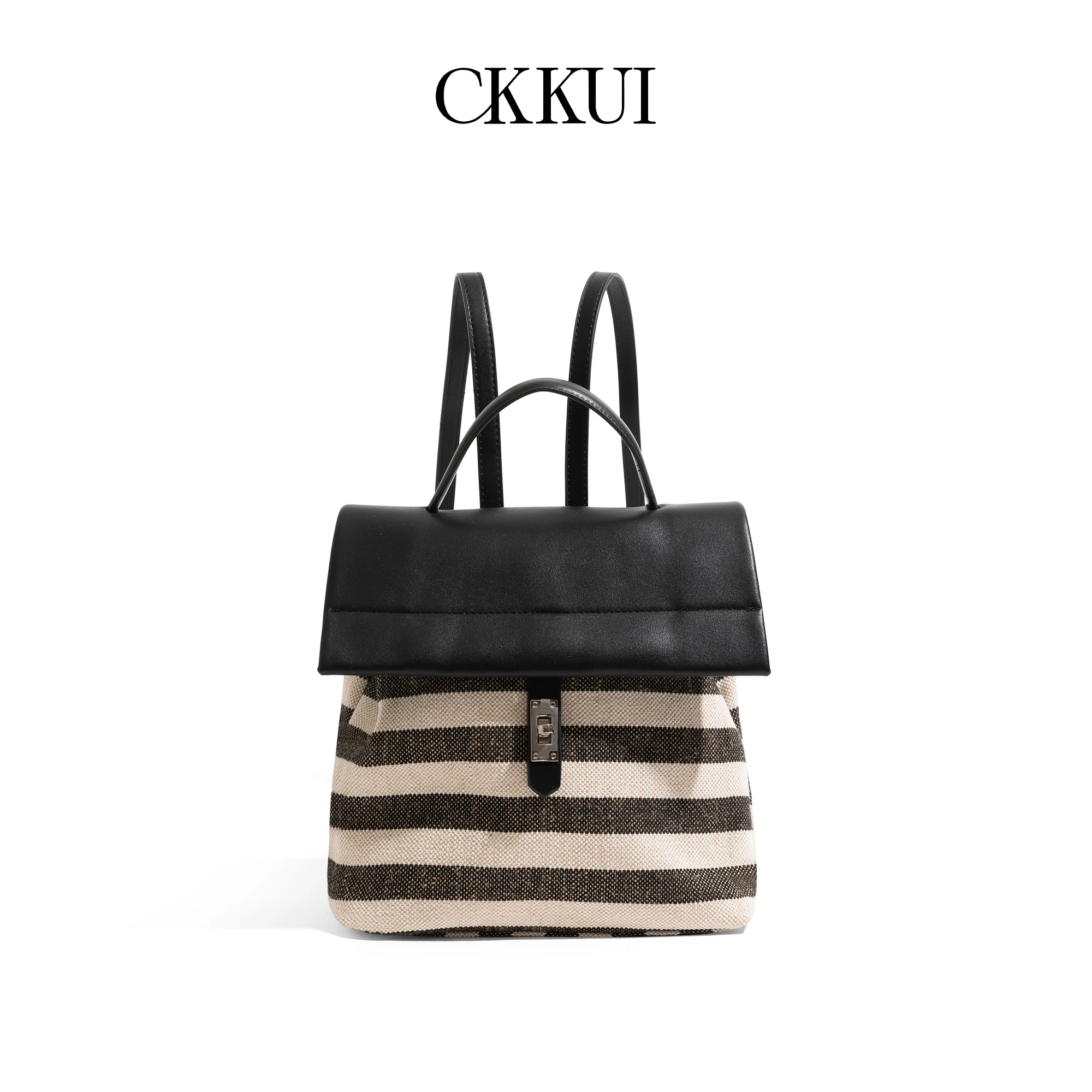 Leather Work Womens Backpack - Mochila de Lona e Couro Listrada