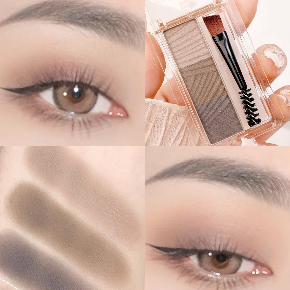 Polvo de cejas de 3 colores, resistente al agua, a prueba de sudor, de larga duración, negro, marrón, paleta de maquillaje de cejas, cosméticos potenciadores de cejas para mujer