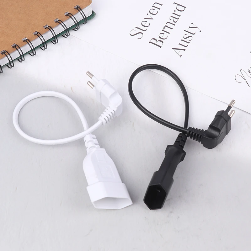 1Pc EU Power Adapter Cord 90 Degree Angled European Round 2Pin Male To Female Plug Power Cable For UPS PDU 0.3M