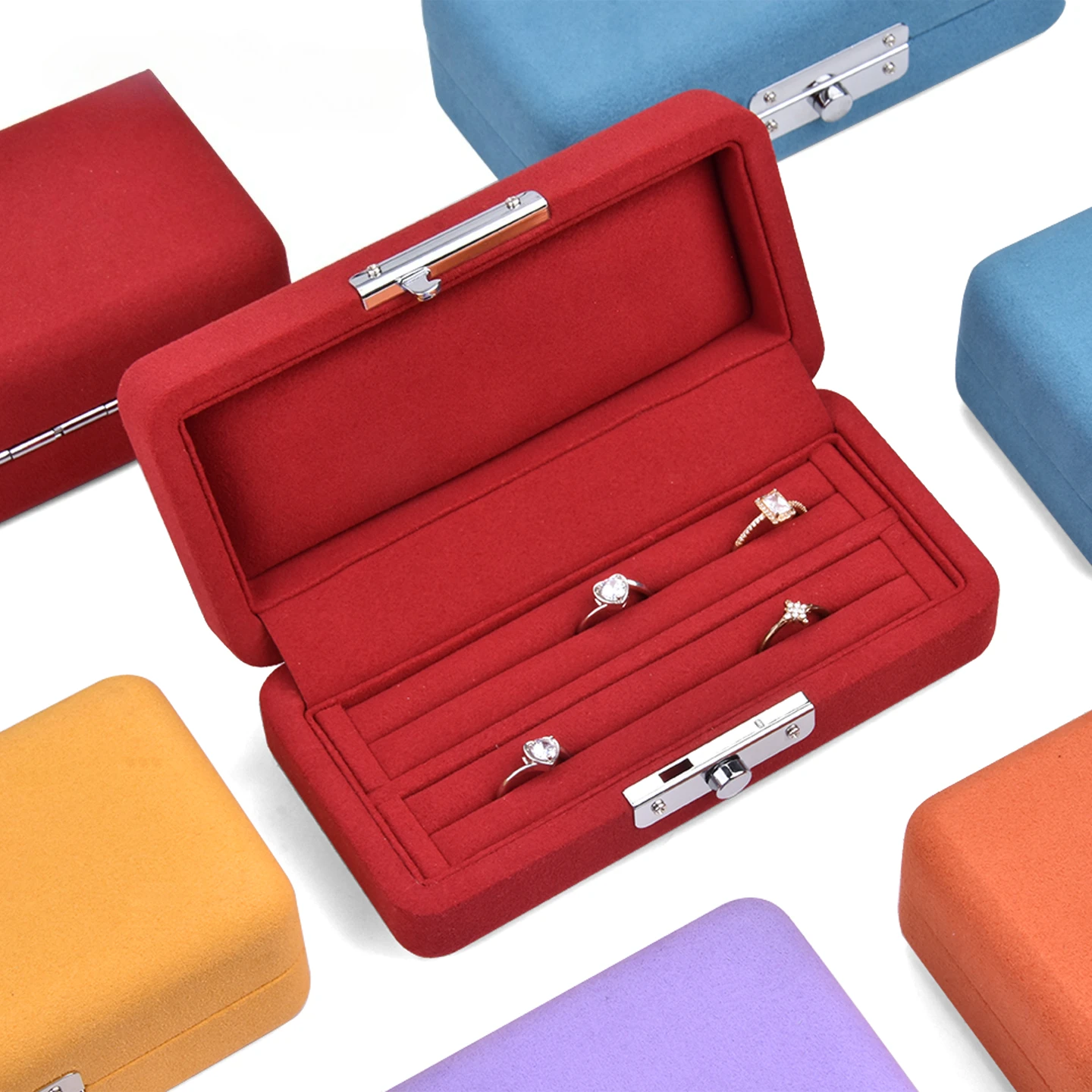 Jewelry storage box metal buckle microfiber jewelry box anti-oxidation ring necklace pendant set gift box