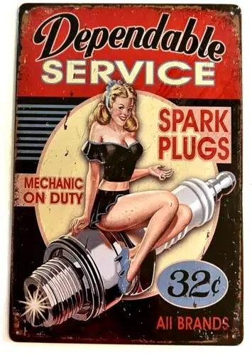 Dependable Service Spark Plugs 32 Cents  Vintage Novelty Metal Sign