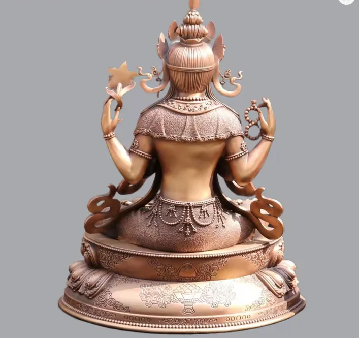 Red Copper Four-Armed Guanyin KWAN-YIN Buddha Statue Sculpture,23cm,15cm,10cm