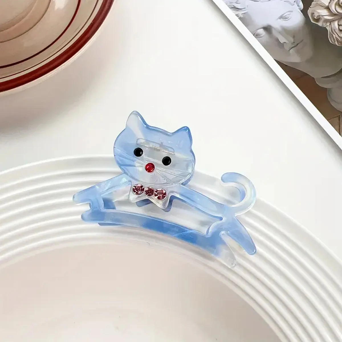 1pc Korean cute Kitten Point drill acetic acid grab girl sweet side medium half a ponytail nappy little hair clip view 6