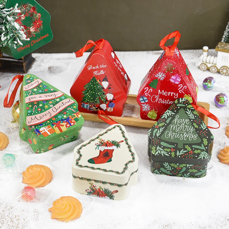 

1pc Christmas Iron Box Santa Claus Snowman Candy Cookie Gift Box Xmas Tree Pendants Christmas Navidad New Year Party Supplies