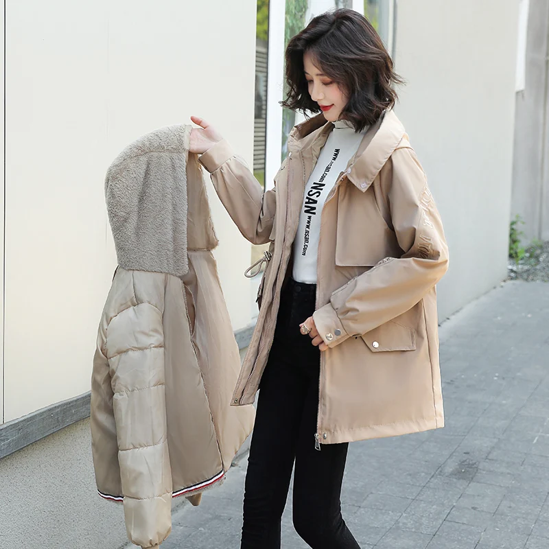 

Женская парка в стиле хип-хоп, осенняя, с боковыми пуговицами, в стиле техно-вир, с отложным подолом, утепленная хлопком, приятная к телу, с меховым воротником, винтажная