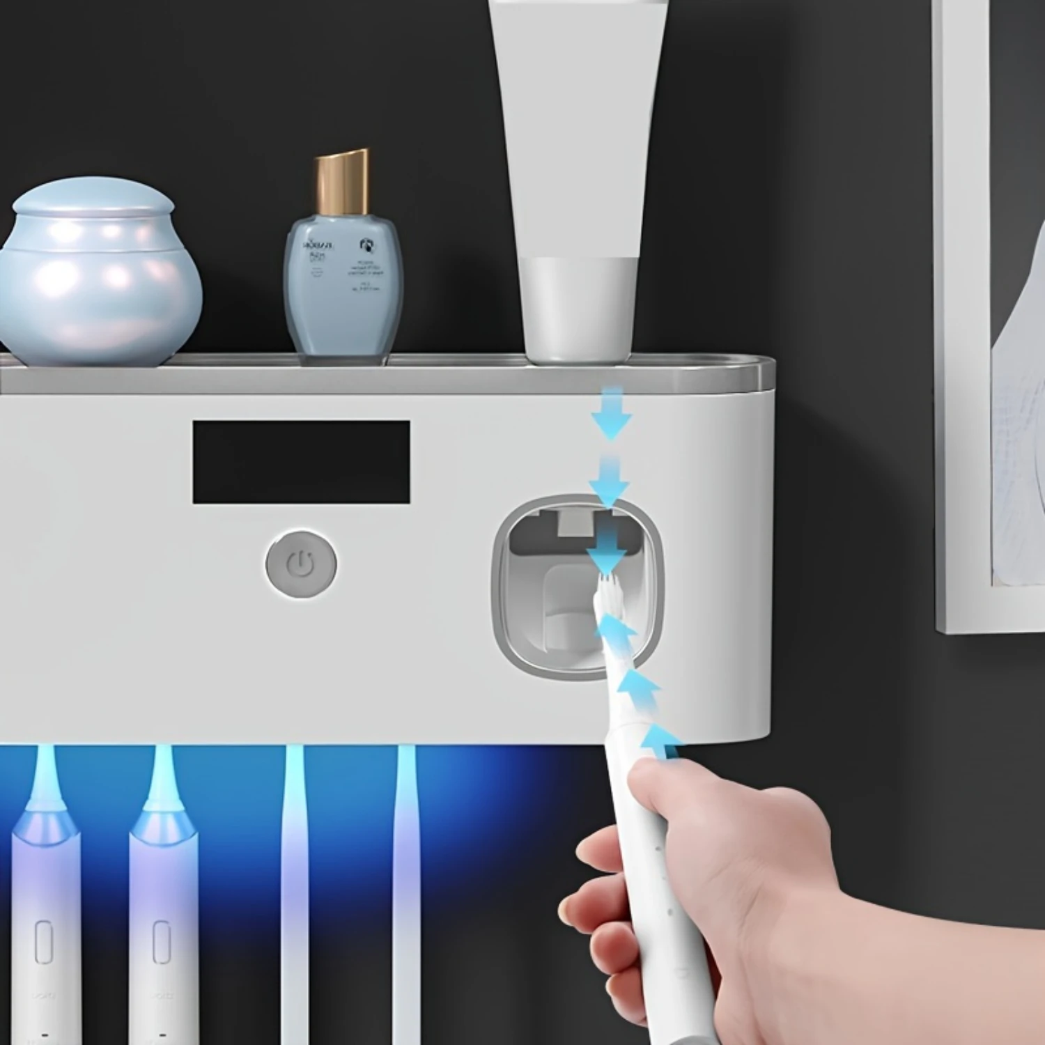 Automatic Toothpaste Dispenser & Brush Holder Set - Effortless Squeezing, Space-Saving Wall Mount, Includes Cup - Stylish Bathro