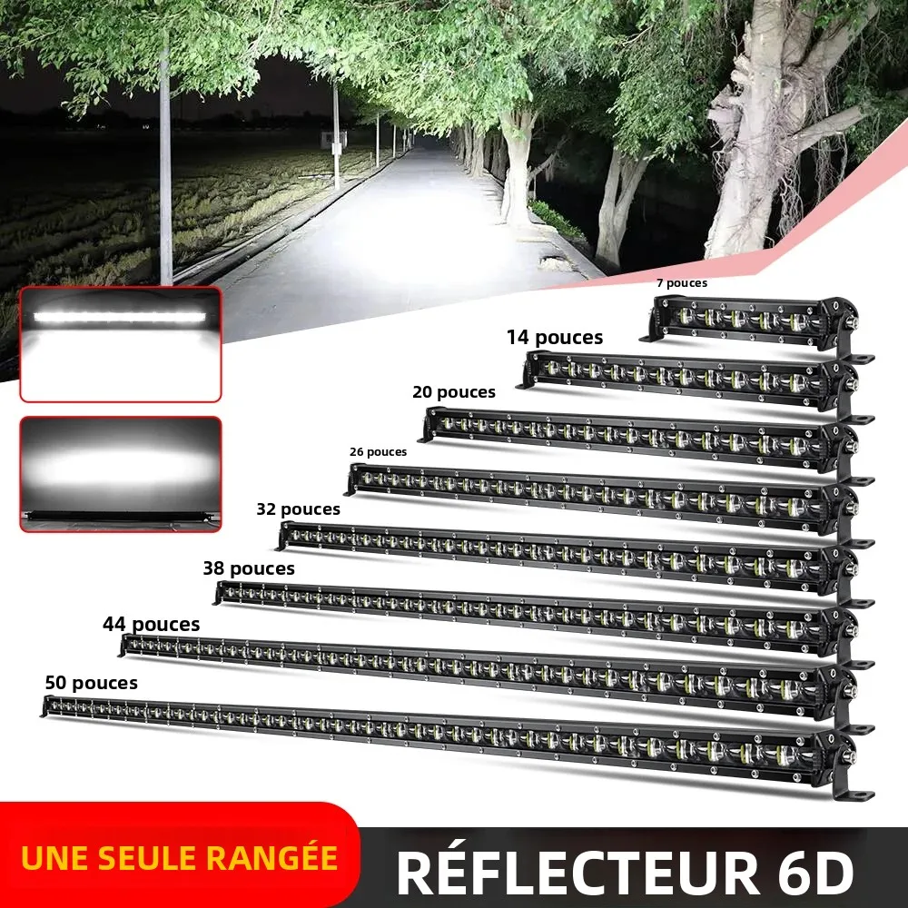 Barre lumineuse LED ultra-mince HAOLIDE 6D, 1 rangée, 7 à 50 pouces, lumière de conduite 6000K blanche pour tout-terrain 4x4, SUV, UTV, IP68, 12V 24V