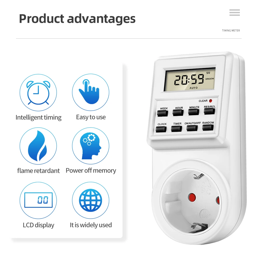 

Electronic Digital Timer Switch Socket 24 Hour Cyclic Kitchen Timer Outlet Programmable Timing Socket EU UK AU US BR FR IT Plug