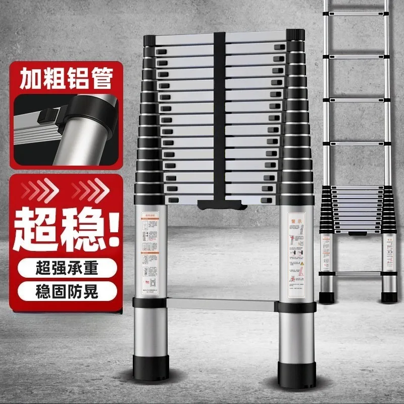 Thickened Aluminum Telescopic Straight Ladder, Portable Retractable Ladder for Attic Access, Household and Engineering Work