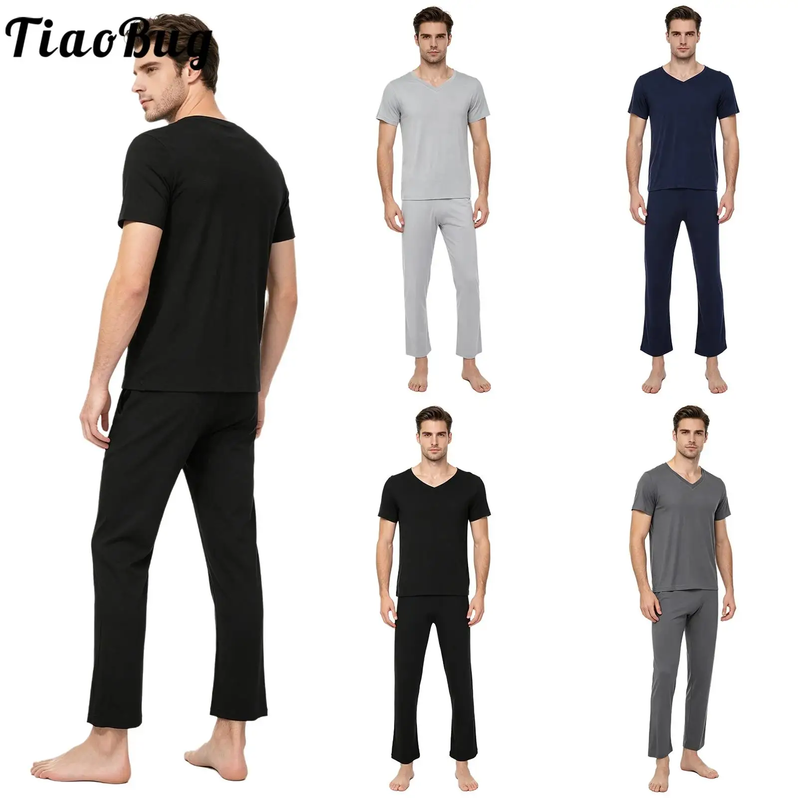 

Men Yoga Dance Training Tee And Pants Outfit Short Sleeve T-shirt And Straight-leg Trousers Set for Latin Aerobics Workout