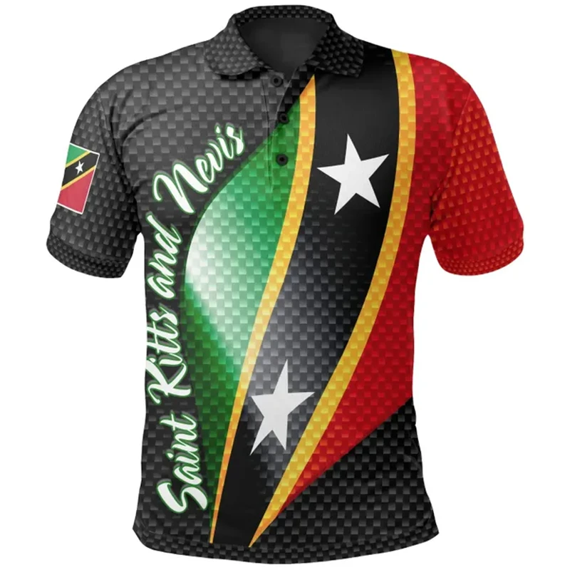 Men's Saint Kitts and Nevis Flag Polo Shirts Summer 3d Print T Shirt Casual Short Sleeve Tops Daily Casual Lapel Oversized Tees