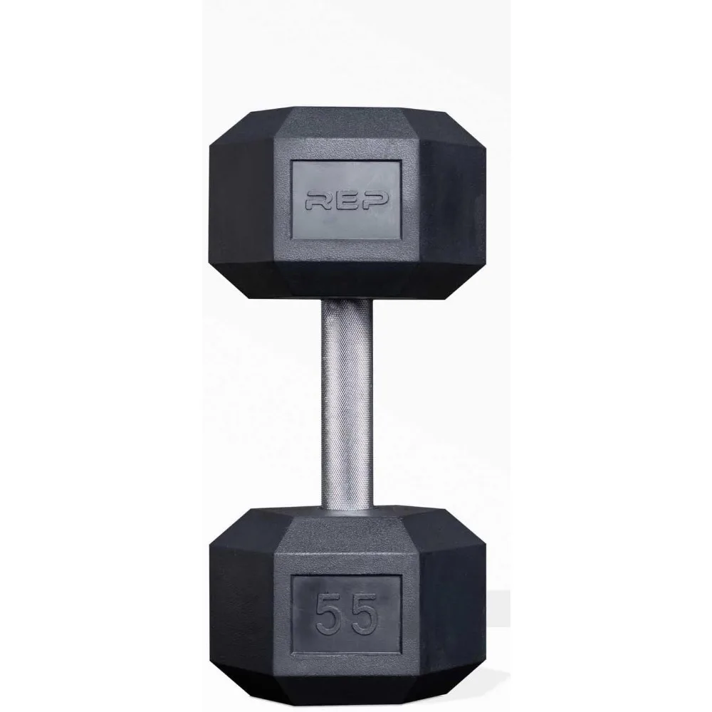 دمبل سداسي مطاطي من Rep Fitness - وحدات فردية أكثر من 55 رطلًا وأزواج من 5 إلى 50 جنيهًا - رائحة منخفضة، قبضة مخرشة بالكامل