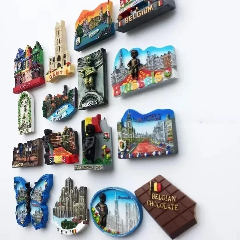 Belgian Tourism Memorial Decorative Crafts Resin Painted Magnet Refrigerator Stickers Souvenir for Kitchen Home Decoration