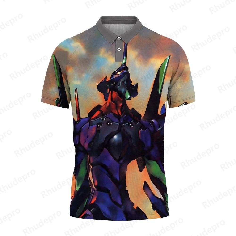 Printed Polo Shirt Neon Genesis Evangelion Hip Hop Tops Y2k Men Harajuku Style T-shirts Men's Streetwear 5XL 2024 Oversized