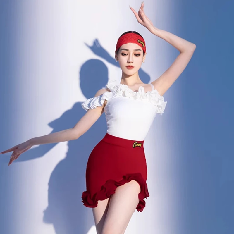 

Women Latin Dance Wear Salsa Practice Clothes Sexy Off Shoulder Dancing Set Adult Training Clothing Salsa Dance Clothes VBH1581
