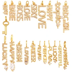 Fine Fashion Inlaid Zirconia LOVE HAPPY LUCKY Letter Charm Pendant,Trendy Jewelry Necklace Hand Making Supplies M22 K33