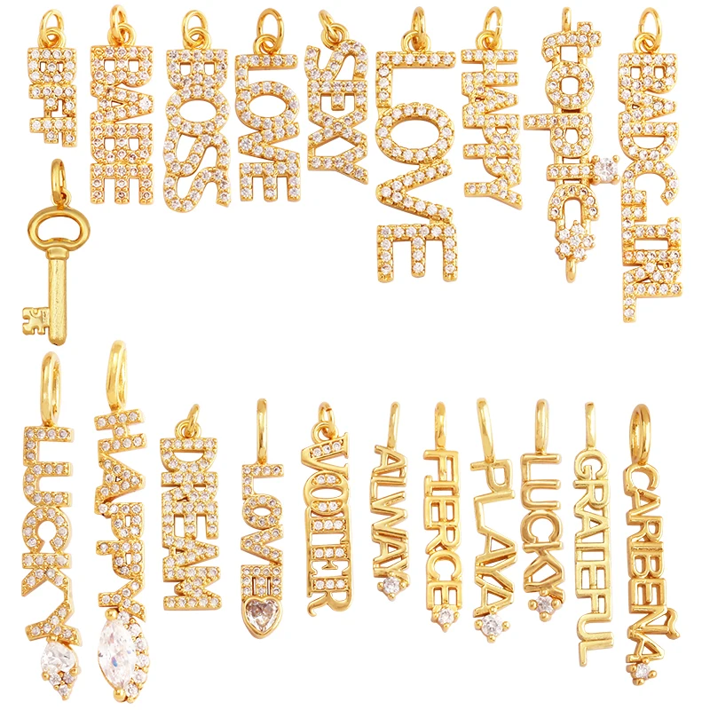 Fine Fashion Inlaid Zirconia LOVE HAPPY LUCKY Letter Charm Pendant, modny naszyjnik z biżuterią Materiały do ręcznego wyrobu M22 K33