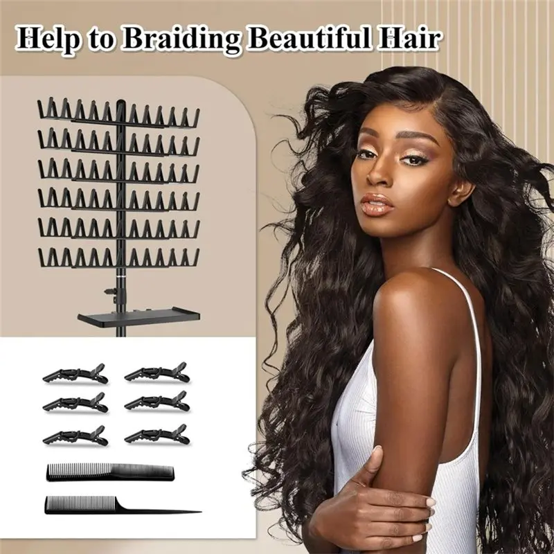Limited Edition Braiding Rack With Tray,144 Pegs, 2-Sided Hair Extension Holder, Height Adjustable, Includes Stylist Tools Stand