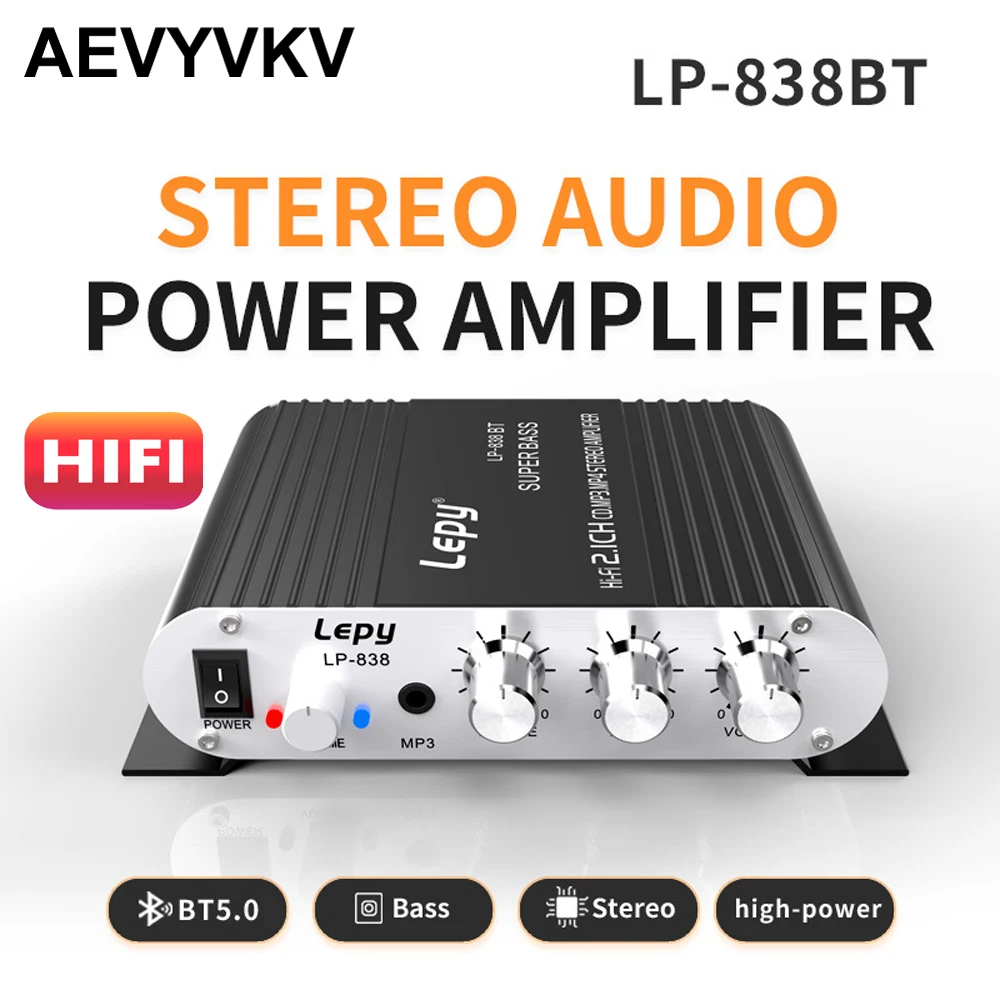 

Lepy LP-838BT Audio Amplifier Bluetooth 5.0 Amplifiers HIFI Channel 2.1 Subwoofer Audio Amp for home speakers Support RCA Input