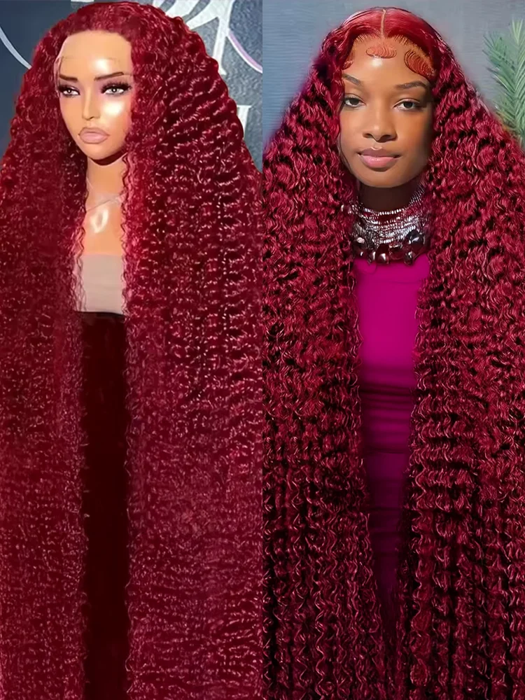 

30 40 дюймов Water Wave Curly 99J Бордовый 13x6 HD Парики из натуральных волос на кружеве 13x4 Deep Wave Front Wig Wear Go 7x5 Бесклеевой парик