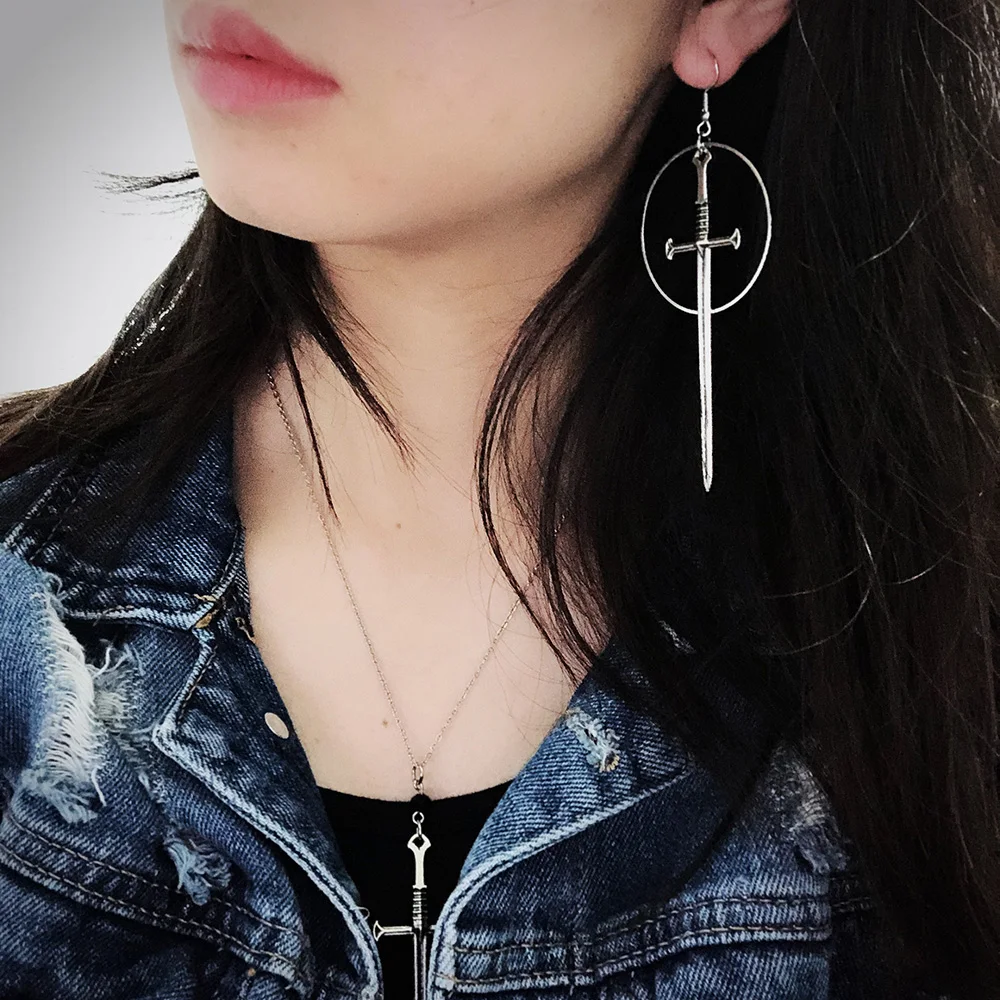 Dark Gothic Vintage Sword Cosses For Women Long Dangle Earring Goth Punk Halloween Fashion Jewelry Accessories Wholesale image 2