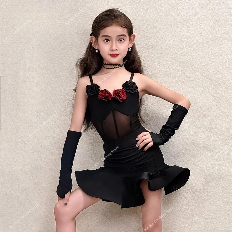 子供サルサラテンダンス衣装女の子プロフェッショナルラテンダンスドレス女の子標準社交ダンス競技ドレス子供