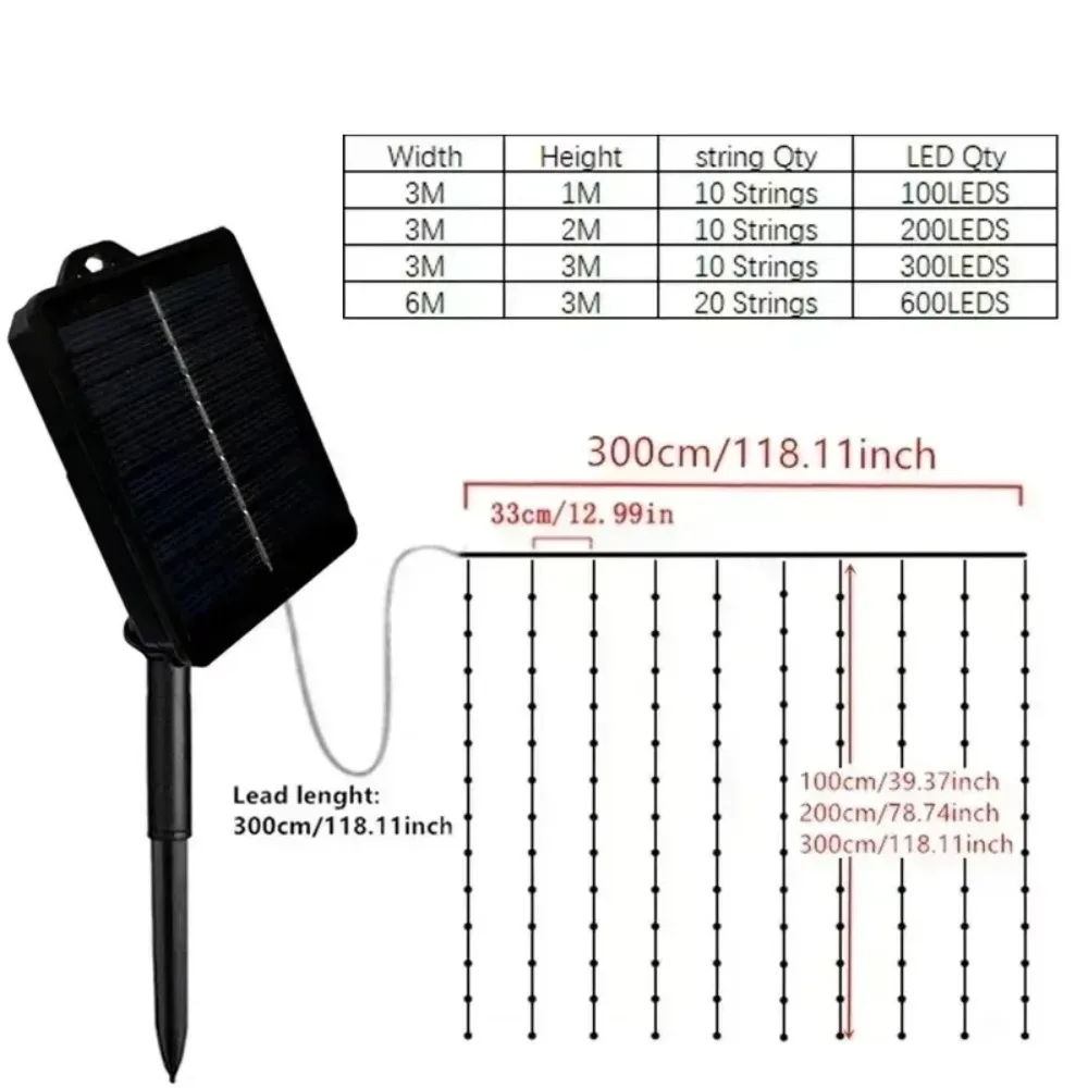 LED الشمسية الستار ضوء 8 طرق في الهواء الطلق الزفاف الديكور سلسلة أضواء ساحة التخييم عيد الميلاد الجنية جارلاند سلسلة أضواء #5