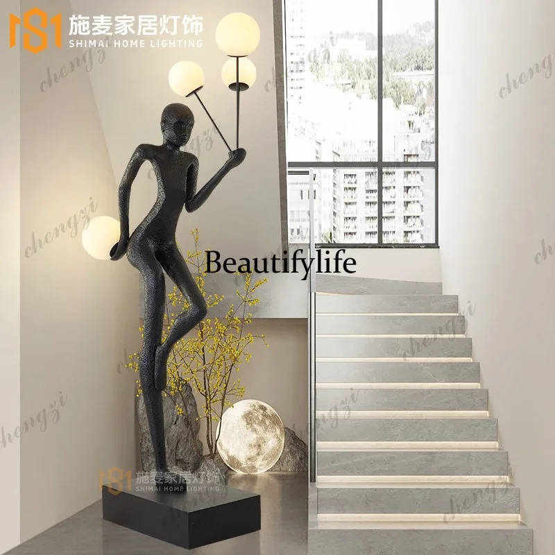 Creative hotel living room figure sculpture floor lamp model room stairs abstract humanoid decorative art large ornament