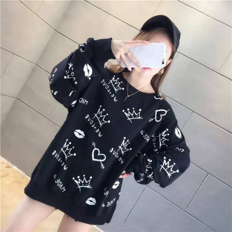 Printemps et automne noir femme pull haut essentiel concepteur dropshipping années 2000 décontracté à manches longues basique femmes sweats