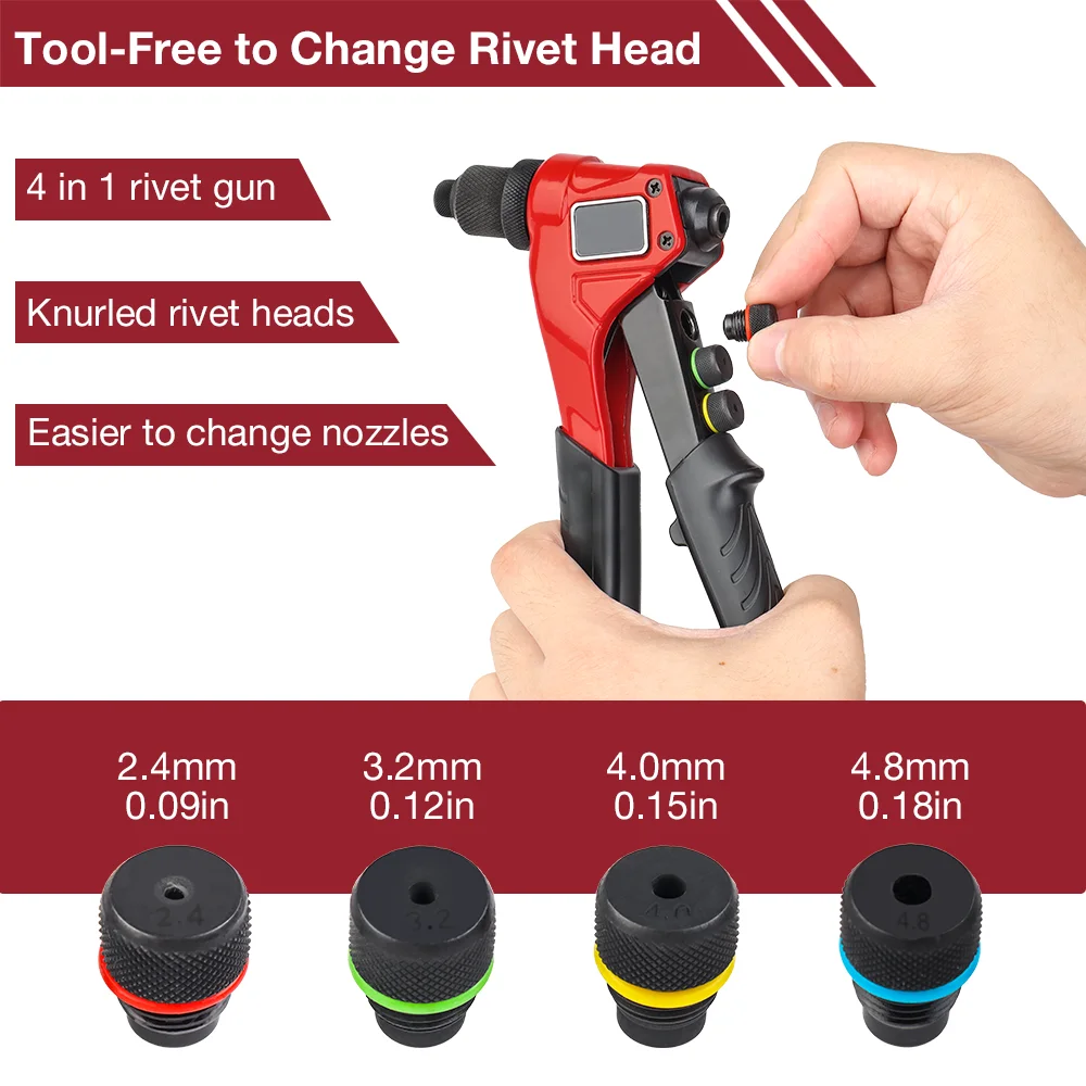 2.4/3.2/4.0/4.8mm Dual Handle Manual Rivet Gun Kit 4-in-1 Riveting Installation Tools with 80 Rivets for Plastic/ Metal/ Leather