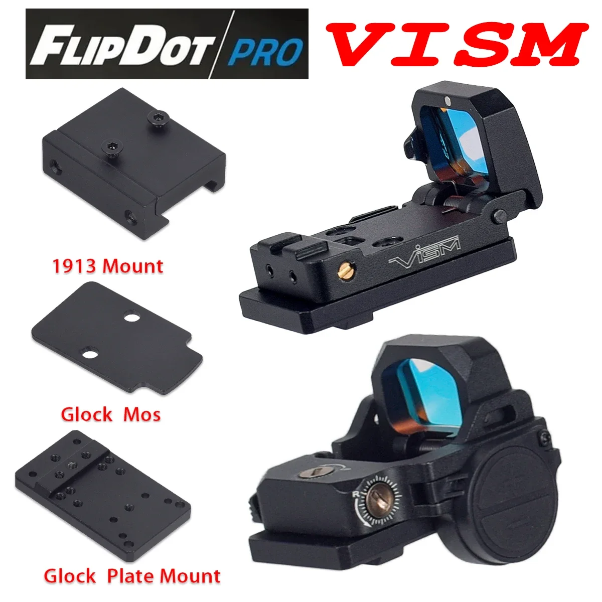 

Tactical VISM Flip Up PRO Reflex Sight Scope Glock 17 Red Green Dot Riflescope KWA KSC 1913 Mount Pistol Airsoft Accessories