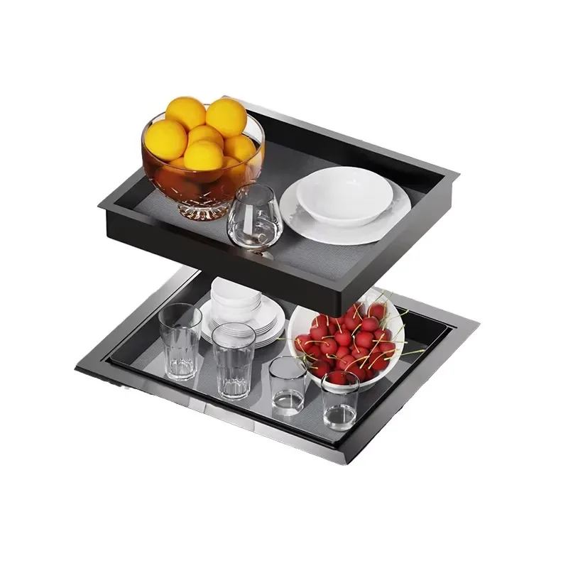 Voice-activated touch lift three-layer storage basket island countertop rack kitchen cabinet tool storage rack