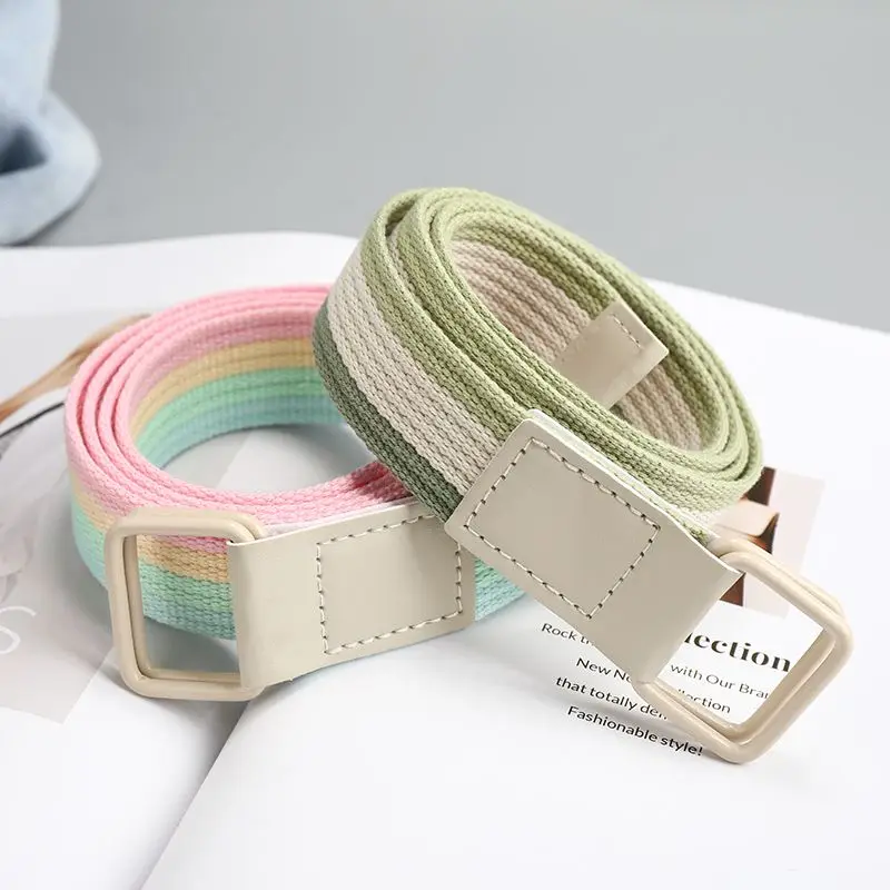 Women's colorful striped canvas belt, adjustable sliding buckle woven belt, multi-purpose fashionable belt for daily travel wear
