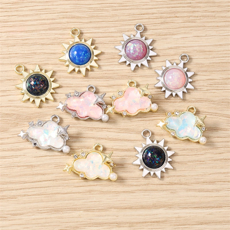 5 Stück niedliche, gemischte Metallanhänger in Form von Sonne und Wolken zum Basteln von Schmuck, Halsketten, Ohrringen, Armbändern und für DIY-Handarbeiten. – Detail 3