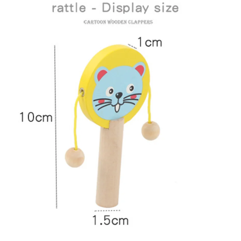 Kids Cartoon Wooden Rattle Drum Handle Clapping Castanets Board For Baby Musical Instrument Preschool Early Educational Toys