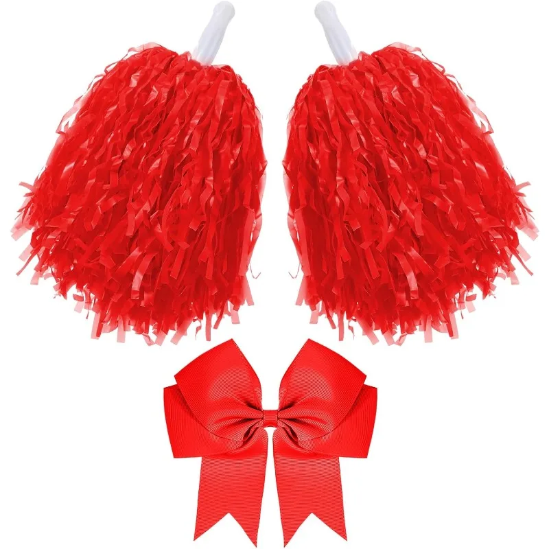 

6set/18pcs Metallic Cheerleading Pom Poms &Hair Bow - Cheer Supplies for Cheerleaders and Sports Teams Dance Competitions