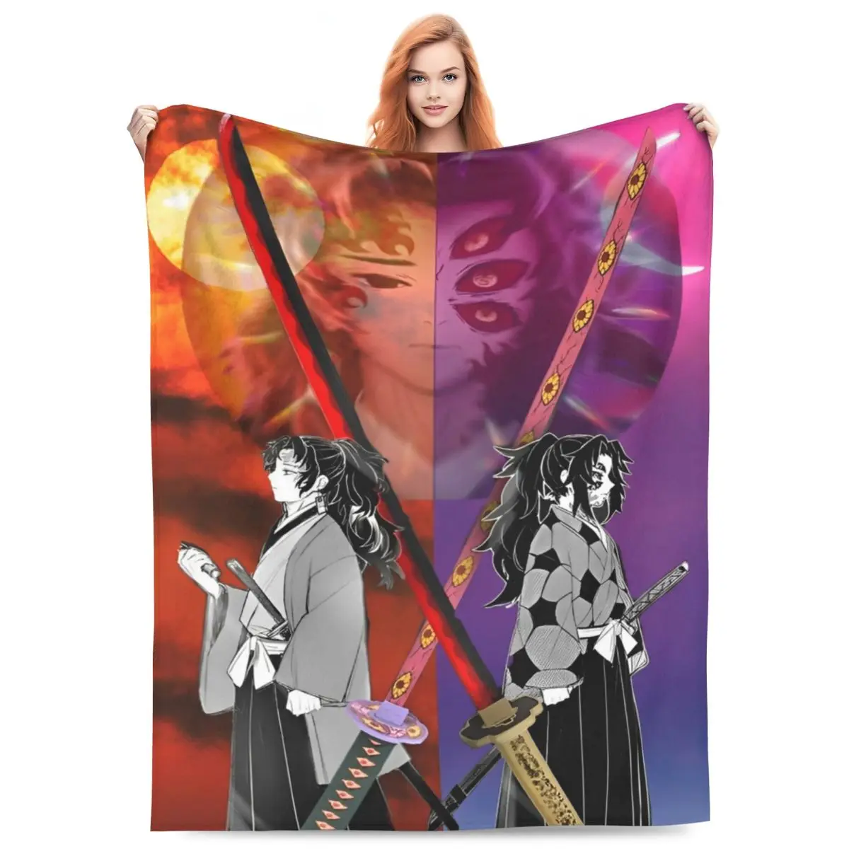 Kokushibo Yoriichi Blanket Coral Fleece Plush Tsugikuni twins Demon Slayer Lightweight Thin Throw Blankets for Bed Bedspread