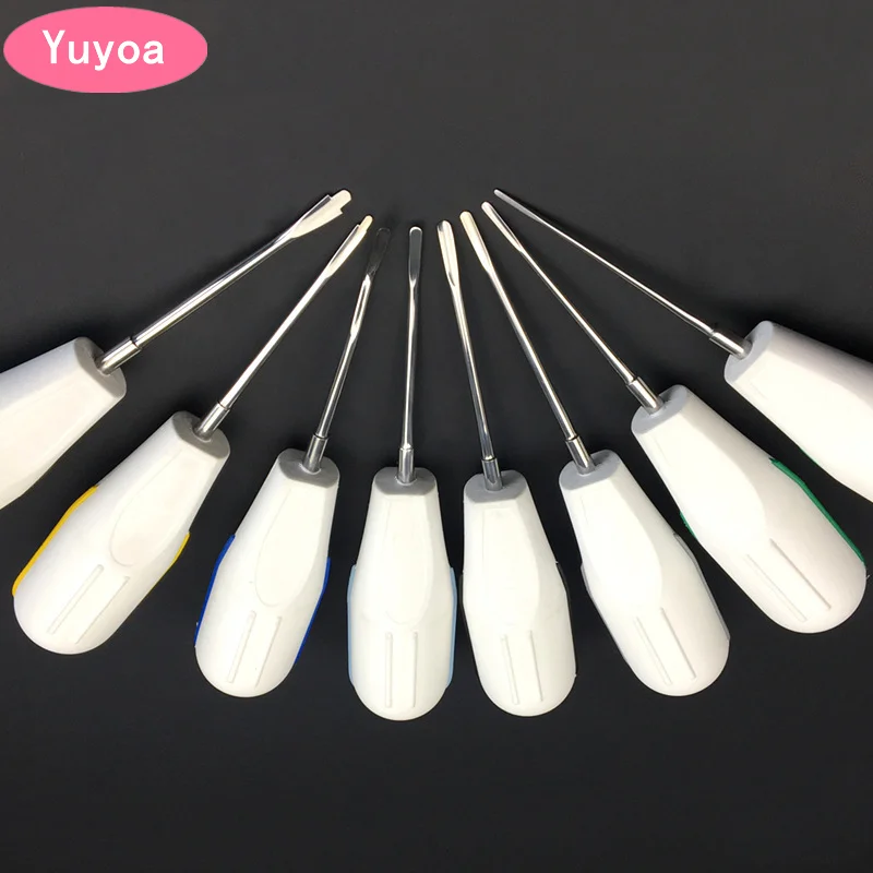 8Pcs/Set 17cm Dental Elevator Set Curved Root Lift Extraction Forcep Dentist Surgical Tooth Plastic Handles Sterilizable