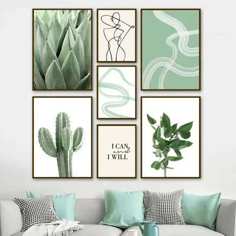 Abstract Canvas Painting Wall Art Nordic Simple Green Agave Cactus Plant Leaves Posters and Prints Home Bedroom Decoration Gift