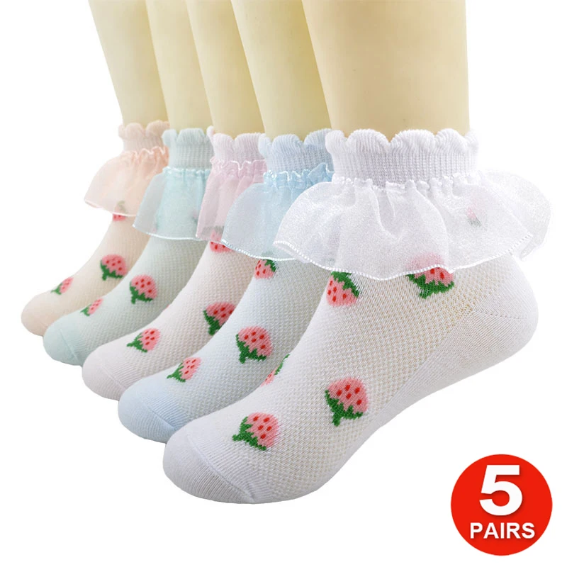 

5 Pairs Baby Girls Lace Ruffle Frilly Princess Cotton Socks Set Kids Dance School Wedding Party Sock Spring Summer