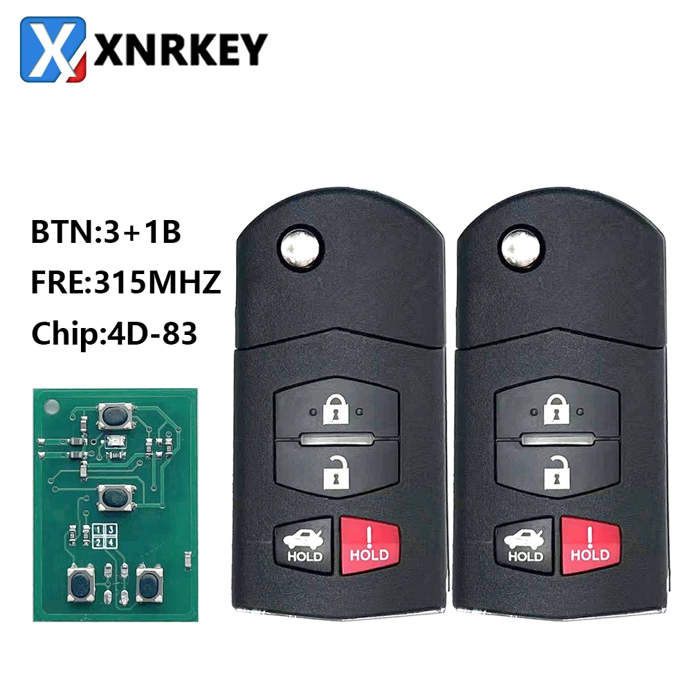 

XNRKEY 3 + 1 кнопочный Выкидной дистанционный ключ 4D83 чип 315 МГц ФКС: ФКС для Mazda 2 5 2011-2015 флэш-код 2006-2013 Автомобильный ключ