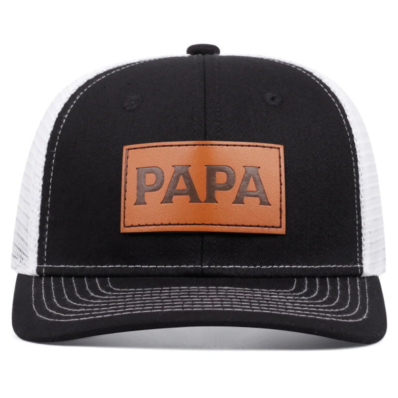 Fashion Men\'s PAPA Leather Label Mesh Hat Adjustable Street Dance Baseball Hat Summer Unisex Fisherman Fishing Hat Truck Cap