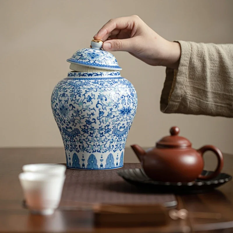 Blue and White Porcelain Tea Canister Ceramic Organizer Box Storage Jars Desk Decoration Sealed Jar, Coffee Container, Tea Caddy