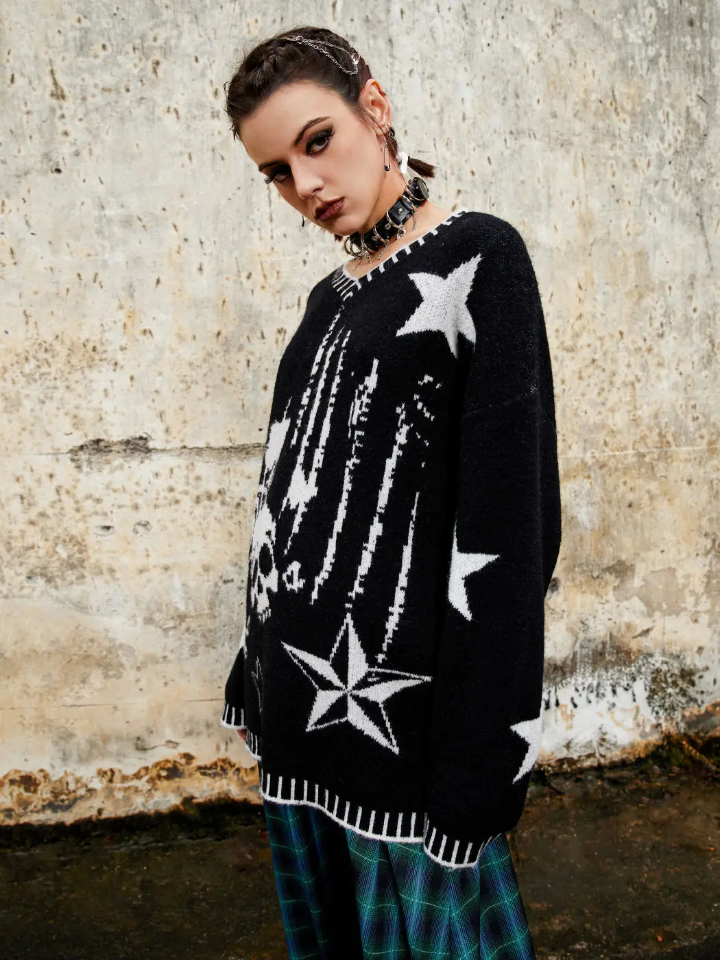 Men Women Hip Hop Gothic Pattern Knitted Sweater Harajuku Fashion Loose Tops Casual Streetwear Pullover Y2K Clothes Vintage