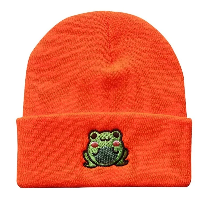 

Hip Hop Frog Embroidery Beanie Winter Warm Crochet Skull Cap Adjustable Unisex Streetwear for Outdoor Activities