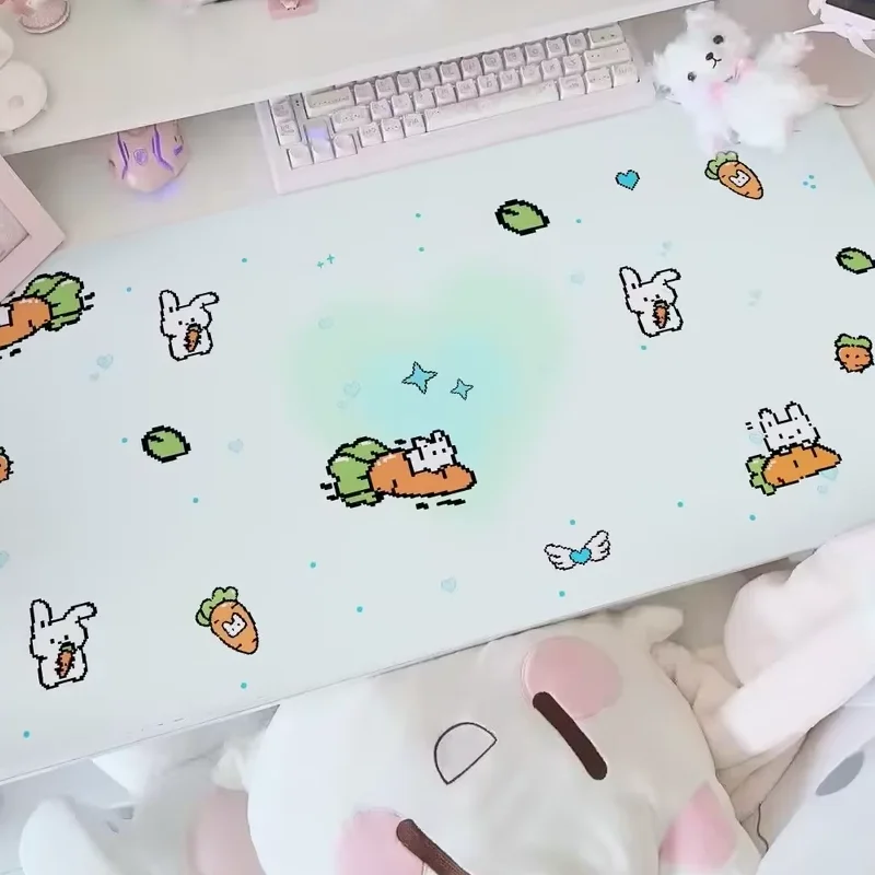 Kawaii Pixel Style Cute Cat Dog Rabbit Cake Carrot Star Gradient XXL Leather Mouse Pad E-sports Game Keyboard Student Dormitory