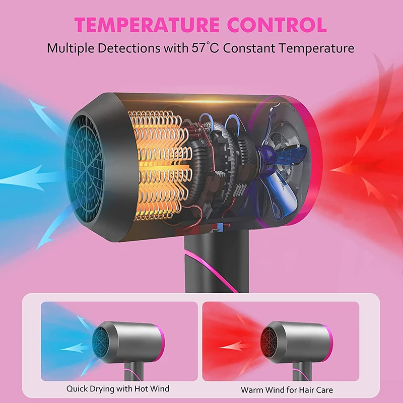 Professional Ionic Hair Dryer 2 Nozzles Attachments Set Fast Drying Blow Dryer for Hotel Home AC Motor Electric