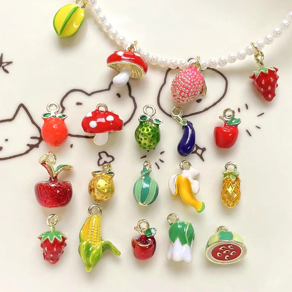 5 PCS Gold-plated Brass Drip Oil Simulation Fruit Strawberry Watermelon Pendant DIY Jewelry Making Clothing Accessory Materials