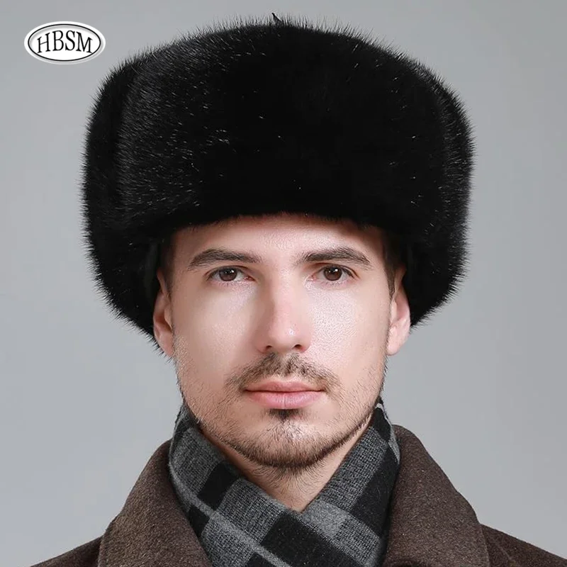 New Natural Color men's hats Siberian Style Full y2k Fur Hat Ushanka Cotton For Middle Age Cap Lei Feng Hat Mink Fur Caps 2024